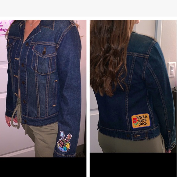Levi's Jackets & Blazers - Levi’s Dark-Wash Patchwork Have a Nice Day Jacket